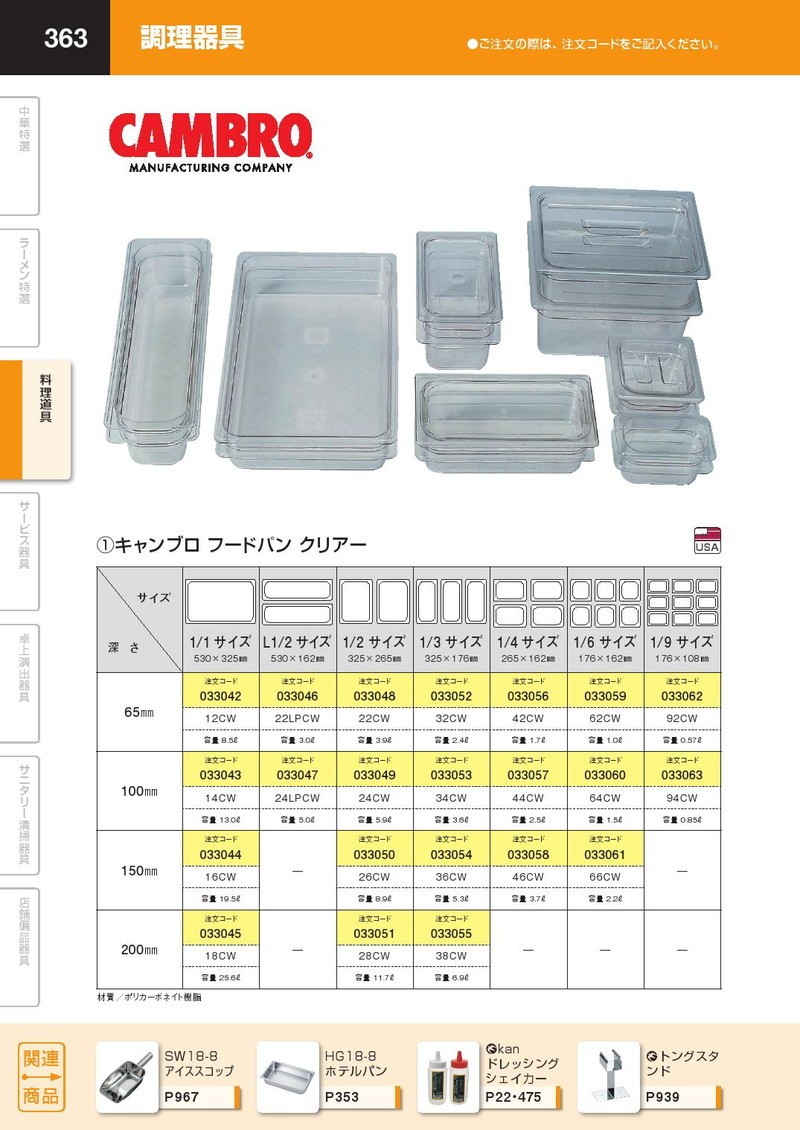 キャンブロフードパン 2個セット CAMBRO キャンブロ CAMWEAR® ポリカーボネート製 フードパン