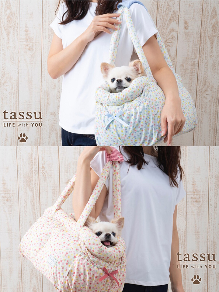 tassu ペットキャリーバッグ フラワーチェック ブルー 花柄 犬 猫 新品 pc029_m07.jpg