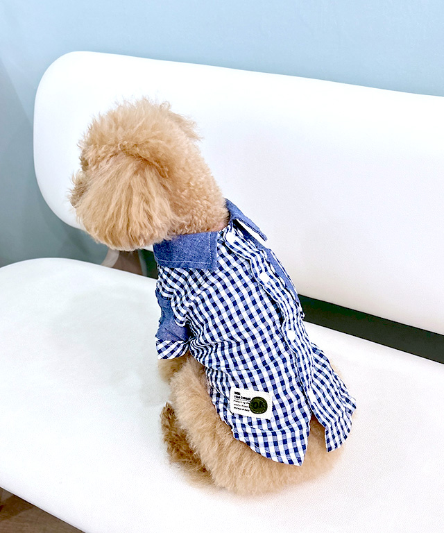 デニムチェックシャツ ドッグウェア 犬服 小型犬 ペット 春夏 ANZUDOG