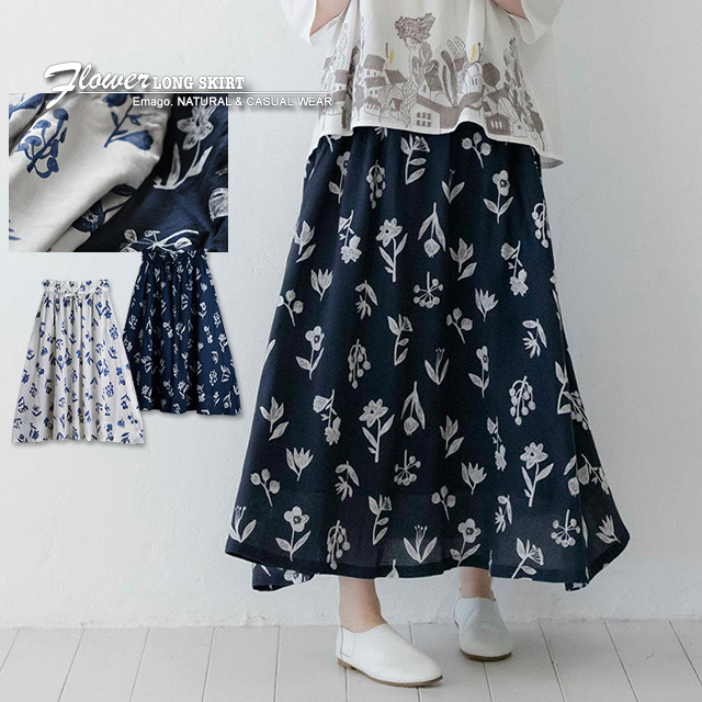 その他ブランド / FEERIQUE/ロングスカート/2/コットン/WHT/総柄/B0233FFS070 Emago（イマゴ） ロングスカート ロンスカ 体型カバー ギャザー フレア