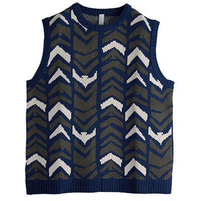 ニットベスト セーター 北欧 ジャカード ウール混 体型カバー 重ね着 ゆったり イマゴ Emago. ヘリンボーン鳥ジャガード ニットベスト | Emago | 03