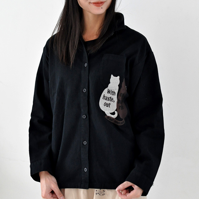 40％OFF セール / ブラウス ネコ ねこ シャツチュニック 長袖  起毛コットン100% 体型...