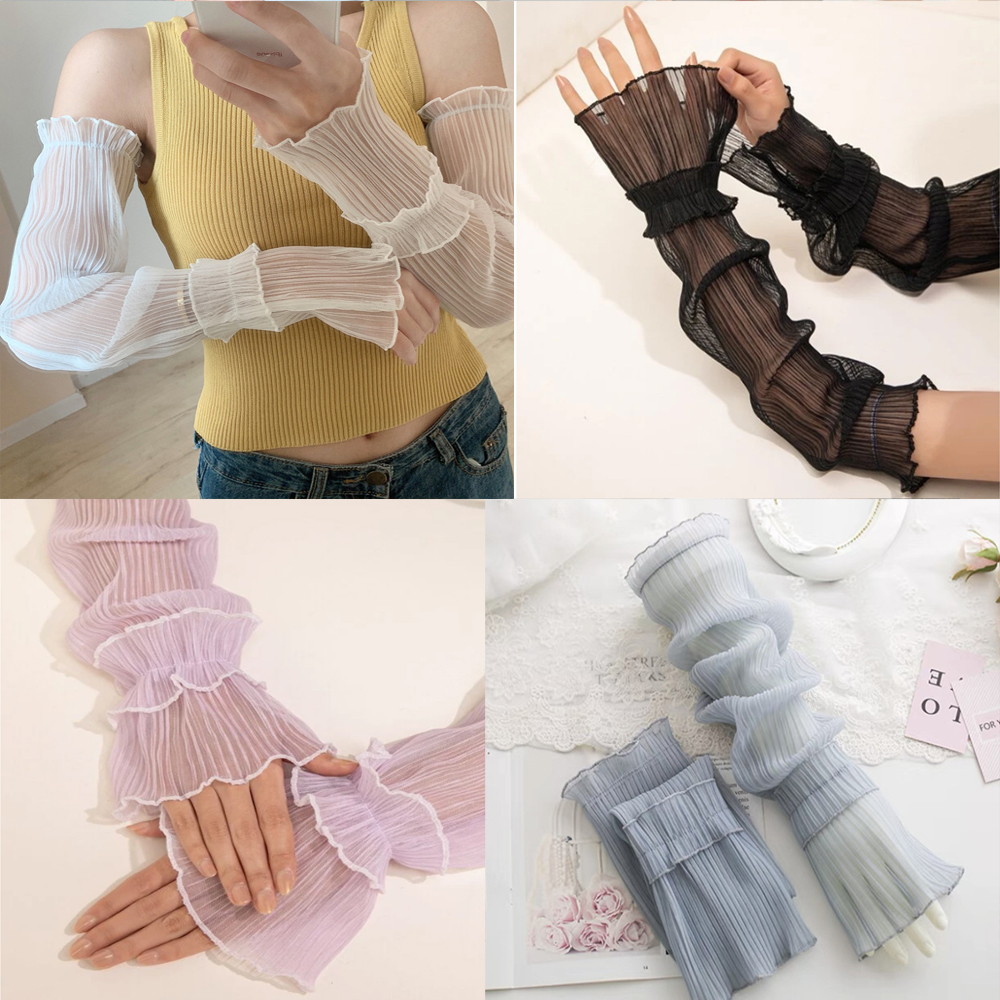 アームカバー フリル チュール シャーリング 日焼け防止 アーム