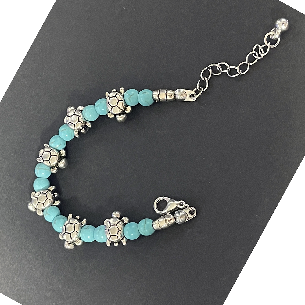 ブレスレット 海亀 ホヌ 亀 かめ カメ タートル ターコイズ風 腕輪