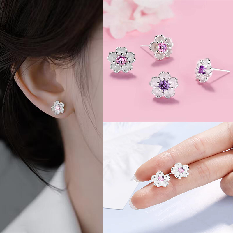 ピアス シルバー 桜 さくら チェリーブロッサム スタッド パープル