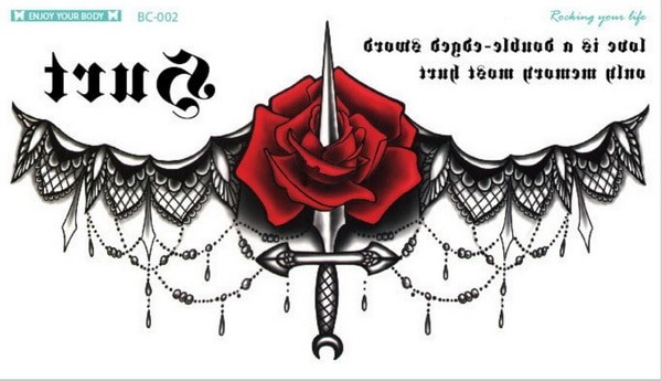 タトゥーシール A 鎖骨 胸 腰 背中 薔薇 スカル ハート リボン 蓮 リアル ワンポイント ボディシール TATOO 入れ墨 刺青 防水 タトゥー ボディアート オマケ付 |  | 02