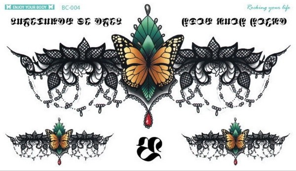 タトゥーシール A 鎖骨 胸 腰 背中 薔薇 スカル ハート リボン 蓮 リアル ワンポイント ボディシール TATOO 入れ墨 刺青 防水 タトゥー ボディアート オマケ付 |  | 04