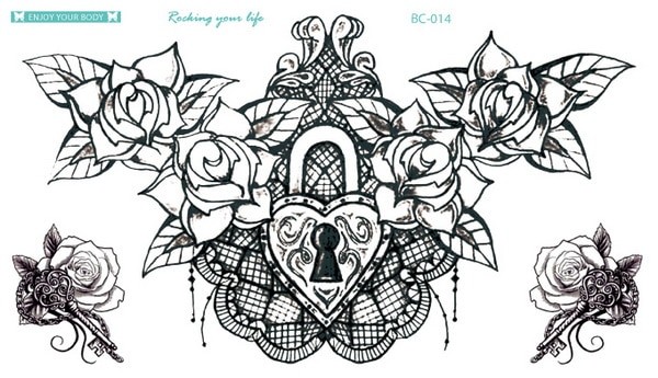 タトゥーシール A 鎖骨 胸 腰 背中 薔薇 スカル ハート リボン 蓮 リアル ワンポイント ボディシール TATOO 入れ墨 刺青 防水 タトゥー ボディアート オマケ付 |  | 14