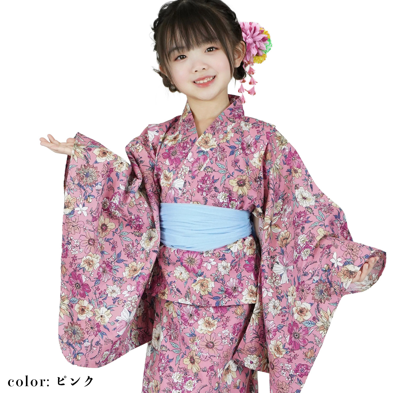 レトロ　キッズ　子供　浴衣　140cm　女の子　リップル　花柄　兵児帯　ピンク 楽天市場】浴衣 子供 セット 女の子 【安心の 浴衣セット 2点