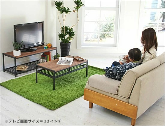 天然木×アイアン テレビボード 113cm 天然木 木製 アイアン ローボード