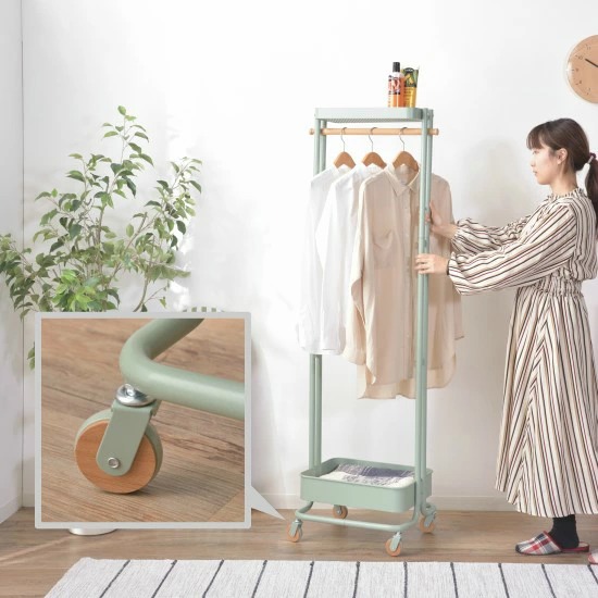 【送料無料・新品未使用】ハンガーラック　ワゴン　西海岸　収納　世田谷ベース風 収納棚付き ハンガーラック 幅50cm キャスター付き 洋服掛け コート