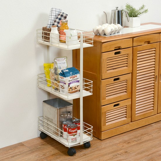 スチールワゴン　アイアンウッドワゴン スチールワゴン キャスター付き 奥行20cm ワゴン 収納 キャスター