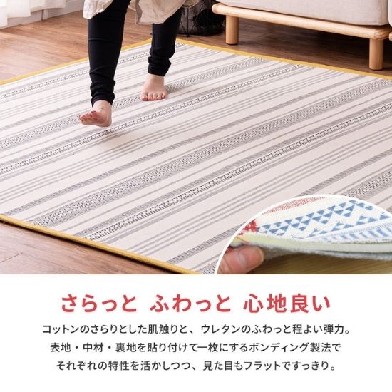洗濯機OK インド綿 ボンディング ラグマット 90×185cm B 洗える ラグ
