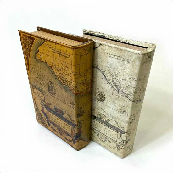 アンティーク ブックボックス 中世地図柄 E 小物入れ 収納箱 本型 古書