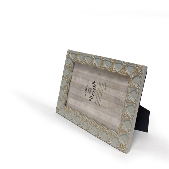 アンティーク フォトフレーム レクト リリー グレー はがきサイズ