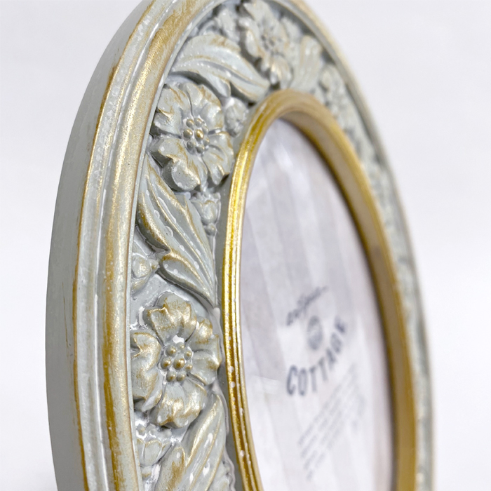 アンティーク フォトフレーム オーバル リース グレー 壁掛け 写真立て