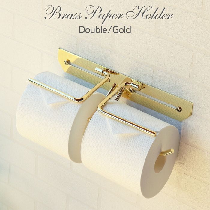 ブラス トイレットペーパーホルダー 2連 ダブル ゴールド 真鍮