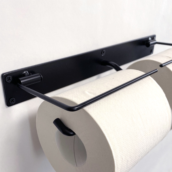 アイアン トイレットペーパーホルダー 2連 ダブル ブラック フラップ