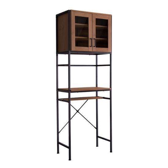 木目調 ゴミ箱上 レンジラック スリム 食器棚付き 幅64cm レンジ台