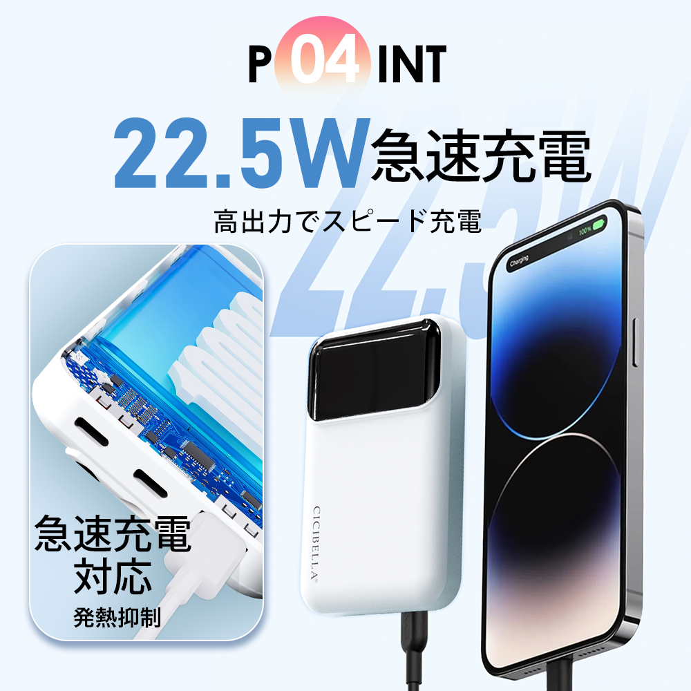 CICIBELLA モバイルバッテリー 3in1 大容量 軽量 薄型 4台同時