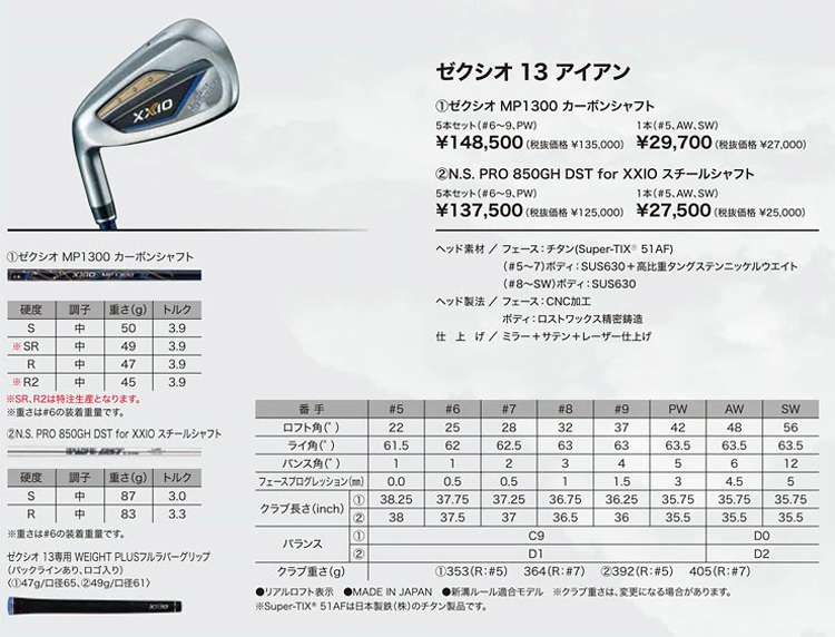 XXIO 13 レフティ DUNLOP アイアン 5本セット（＃6~P） N.S.PRO 850GH