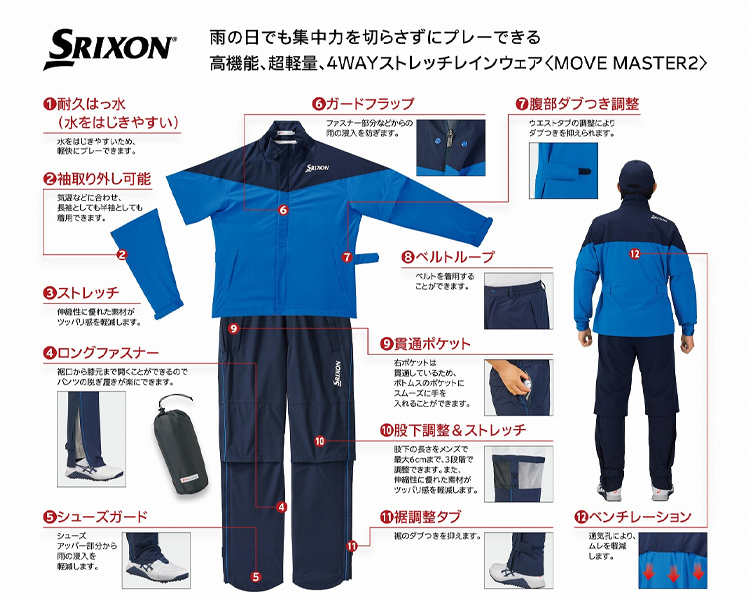 【パクテス】スリクソン SMR1000 MOVE MASTER2 SRIXON ダンロップ スリクソン レインウェア 上下セット ジャケット +