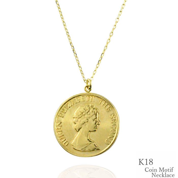 K18 コイン ネックレス エリザベス 刻印 18金 XL 超特大サイズ 新品 K18 コイン ネックレス エリザベス 刻印 18金 XL 特大サイズ