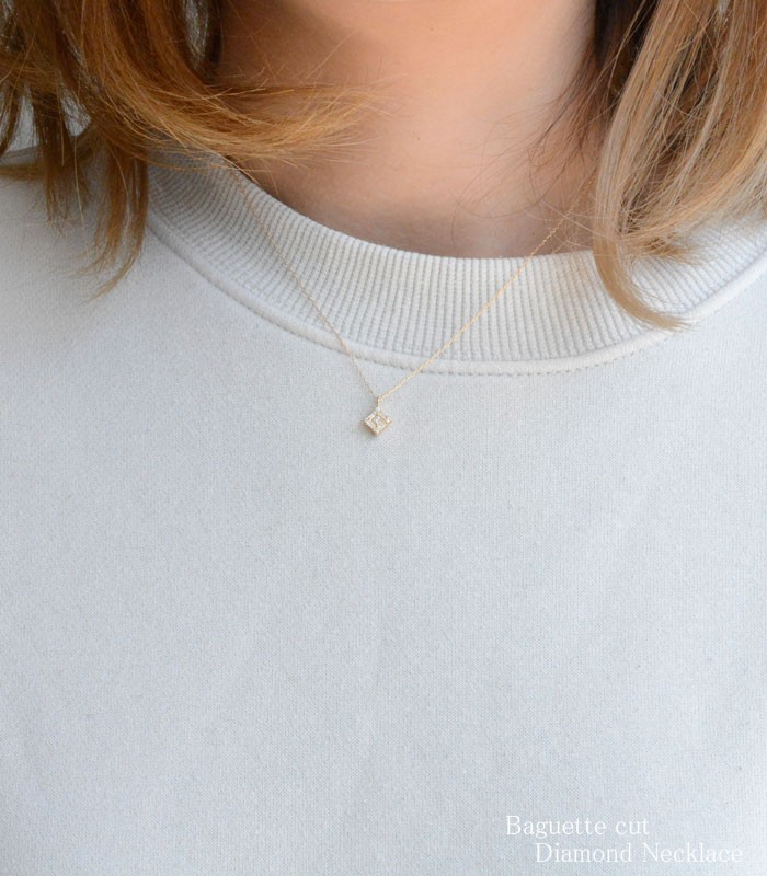 159Nc【洗練】ネックレス　ダイヤ　シンプル　6mm　S925　K18コート ダイヤモンド ネックレス レディース バケットカット 18金