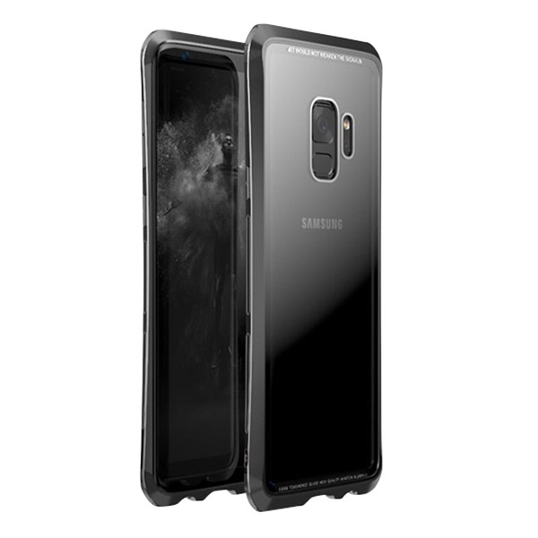 Samsung Galaxy S9 ブラック ケース付き Galaxy S9ケース 背面強化ガラス+アルミニウムバンパー 耐衝撃