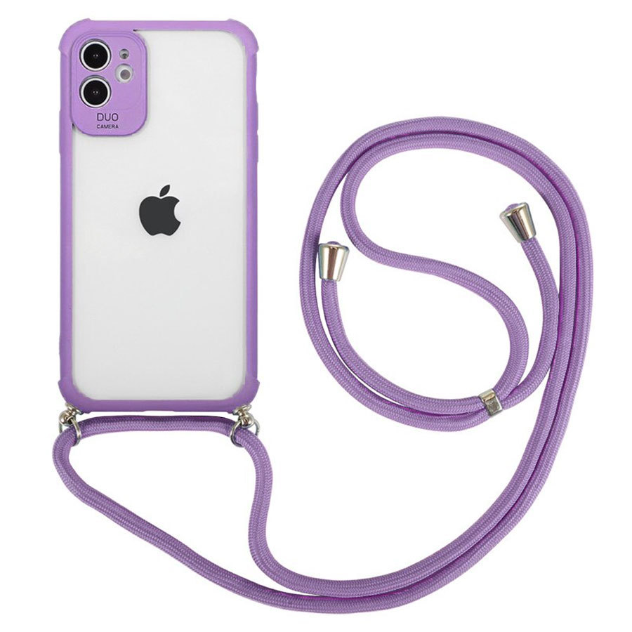 スマホケース 携帯 ストラップ付き 紫 iPhone