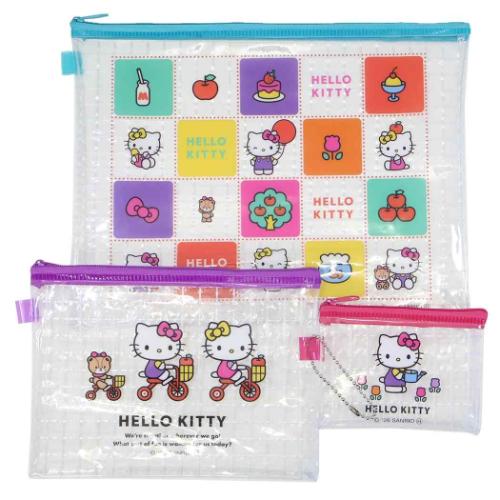 レトロ　ハローキティ 3段ポーチ サンリオHello Kitty フラットポーチ ハローキティ 平ポーチ大中小3点セット PVC3連ポーチ サンリオ マリモ
