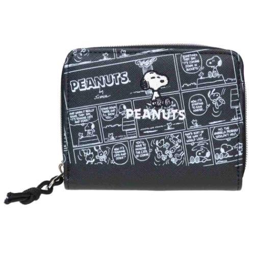 PEANUTS スヌーピー 二つ折り財布 ブラック スヌーピー 財布 コミック柄ミニ財布 ブラック ピーナッツ ラビット