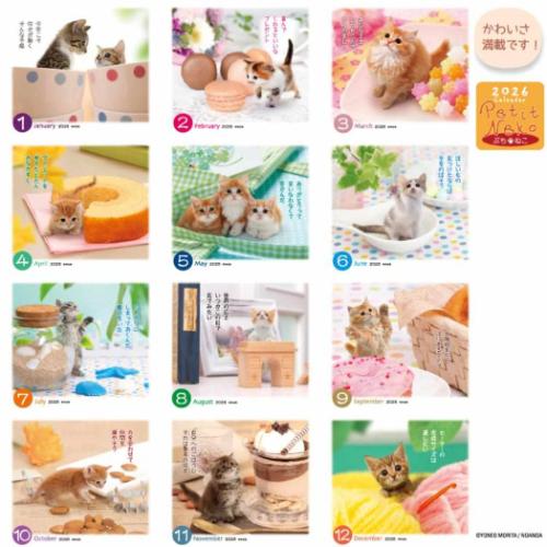 2026 Calendar 卓上カレンダー2026年 ぷちねこ スケジュール ねこ