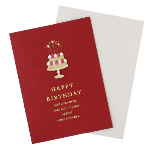 メッセージカード ウッドパーツカード バースデー/ストロベリーケーキ APJ グリーティングカード 定型内郵便