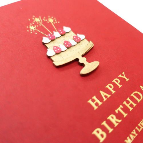 メッセージカード ウッドパーツカード バースデー/ストロベリーケーキ APJ グリーティングカード 定型内郵便