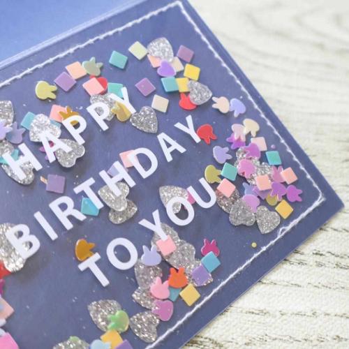 グリーティングカード コンフェッティミニカード バースデー ネイビー APJ