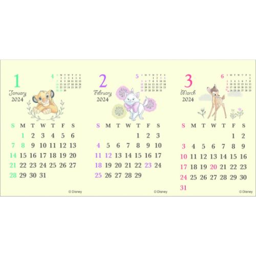 卓上カレンダー2024年 Disneyクラシックキャラクター 2024Calendar ディズニー APJ 3ヶ月ヨコ 卓上 エコタイプ｜cinemacollection｜02