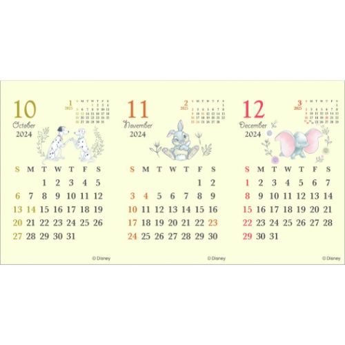卓上カレンダー2024年 Disneyクラシックキャラクター 2024Calendar ディズニー APJ 3ヶ月ヨコ 卓上 エコタイプ｜cinemacollection｜05