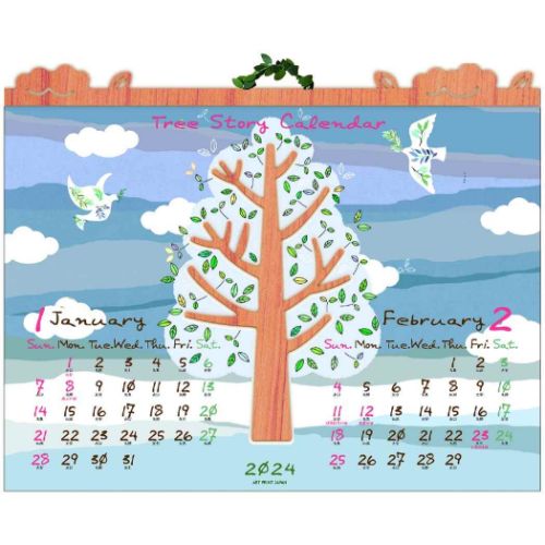 2024Calendar Treeストーリー 壁掛けカレンダー2024年 ナチュラル ガーリー