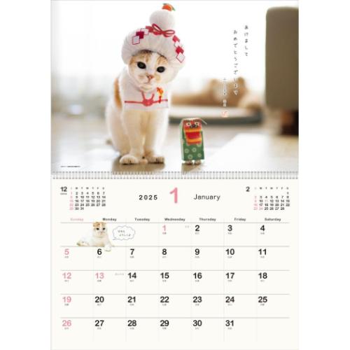 壁掛けカレンダー2025年 2025Calendar ポッケ ねこ スケジュール APJ 動物写真 書き込み インテリア