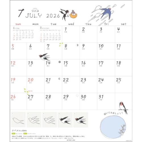 壁掛けカレンダー2026年 かわいいとりの描き方 BIRDSTORY 2026Calendar APJ 30角 スケジュール 令和8年暦
