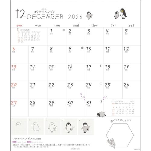 壁掛けカレンダー2026年 かわいいとりの描き方 BIRDSTORY 2026Calendar APJ 30角 スケジュール 令和8年暦