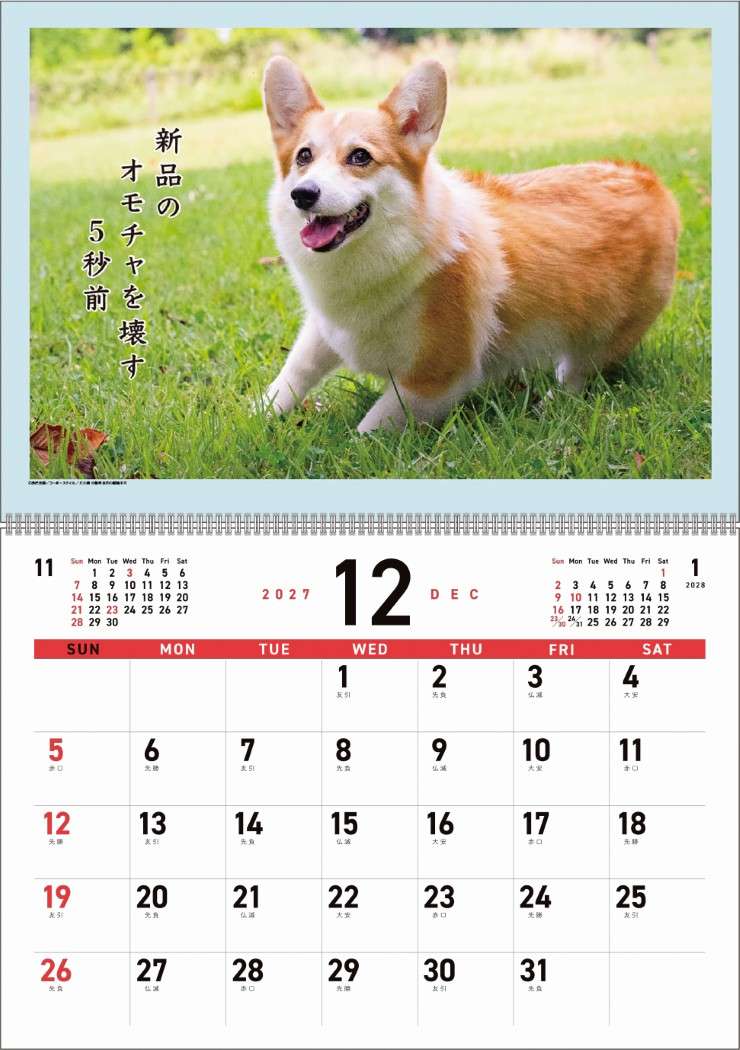 2027Calendar 壁掛けカレンダー2027年 コーギー川柳 いぬ かわいい