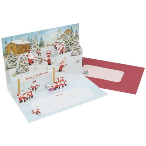 クリスマスカード ミニサンタ ポップアップカード 立体 125029 封筒付きグリーティングカードクリスマス プレゼント 男の子 女の子 ギフト｜cinemacollection