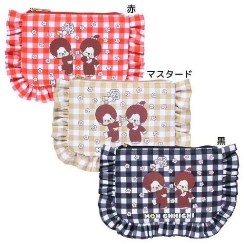 コスメポーチ ギンガムチェックフリルポーチ モンチッチ レトロ アートウエルド