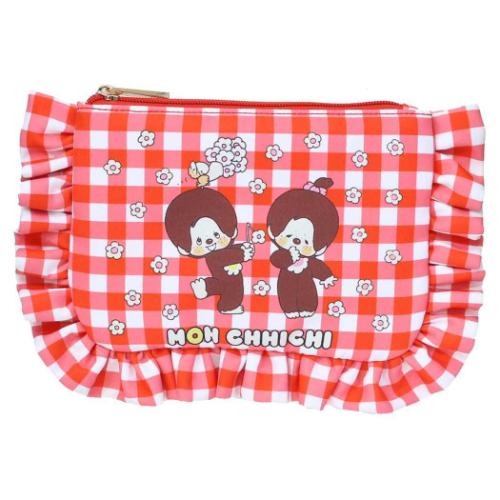 コスメポーチ ギンガムチェックフリルポーチ モンチッチ レトロ アートウエルド