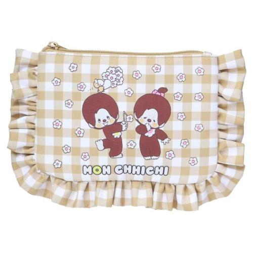 コスメポーチ ギンガムチェックフリルポーチ モンチッチ レトロ アートウエルド