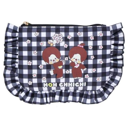 コスメポーチ ギンガムチェックフリルポーチ モンチッチ レトロ アートウエルド