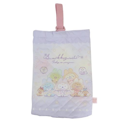 すみっコぐらし キルト シューズバッグ 体育館靴かばん 単柄 ラベンダー 新入学 サンエックス アートウエルド 運動靴入れ