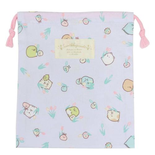 すみっコぐらし きんちゃくポーチ小 サンエックス 巾着袋 キャラクター 総柄 ラベンダー 新入学